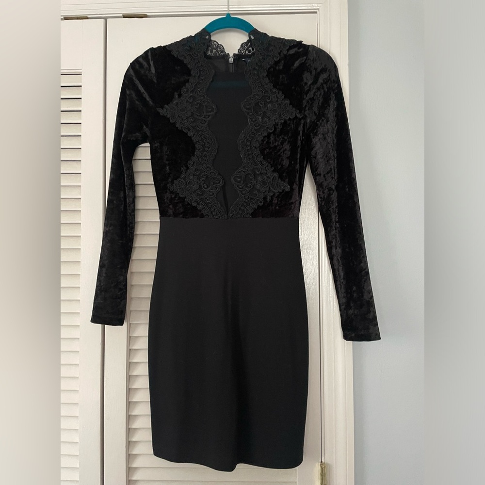 French Connection XS Black Velvet & Lace Dress